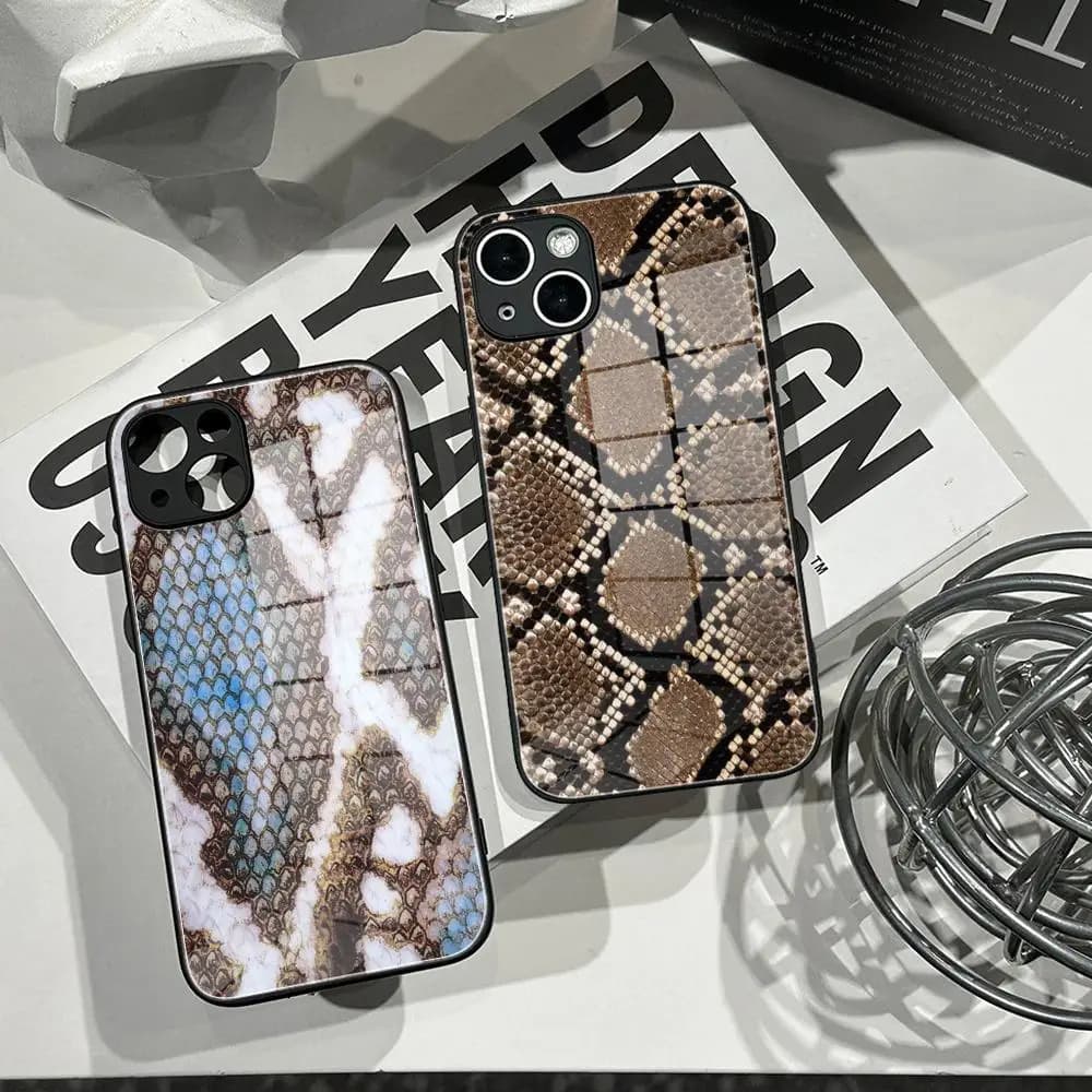 Luxury Leopard Snake leather Anti-Fall Case protectio for iPhone 16 15 13 12 11 14 17 Pro Max Plus 17 Air XS XR Glass phone case