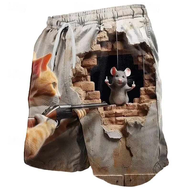Funny Cat Board Shorts Animal Graphic 3D Print Men Oversized Surfing Beach Sports Pants Swimwear Swimsuits Trunks Kids Clothing