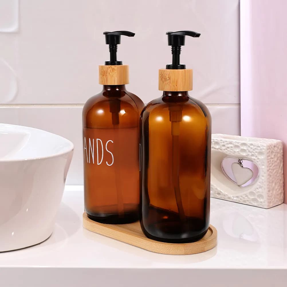 500Ml Refillable Glass Soap Dispenser for Kitchen Sink Bathroom Hand Soap Liquid Shampoo Shower Gel Dispenser Pump Bottle