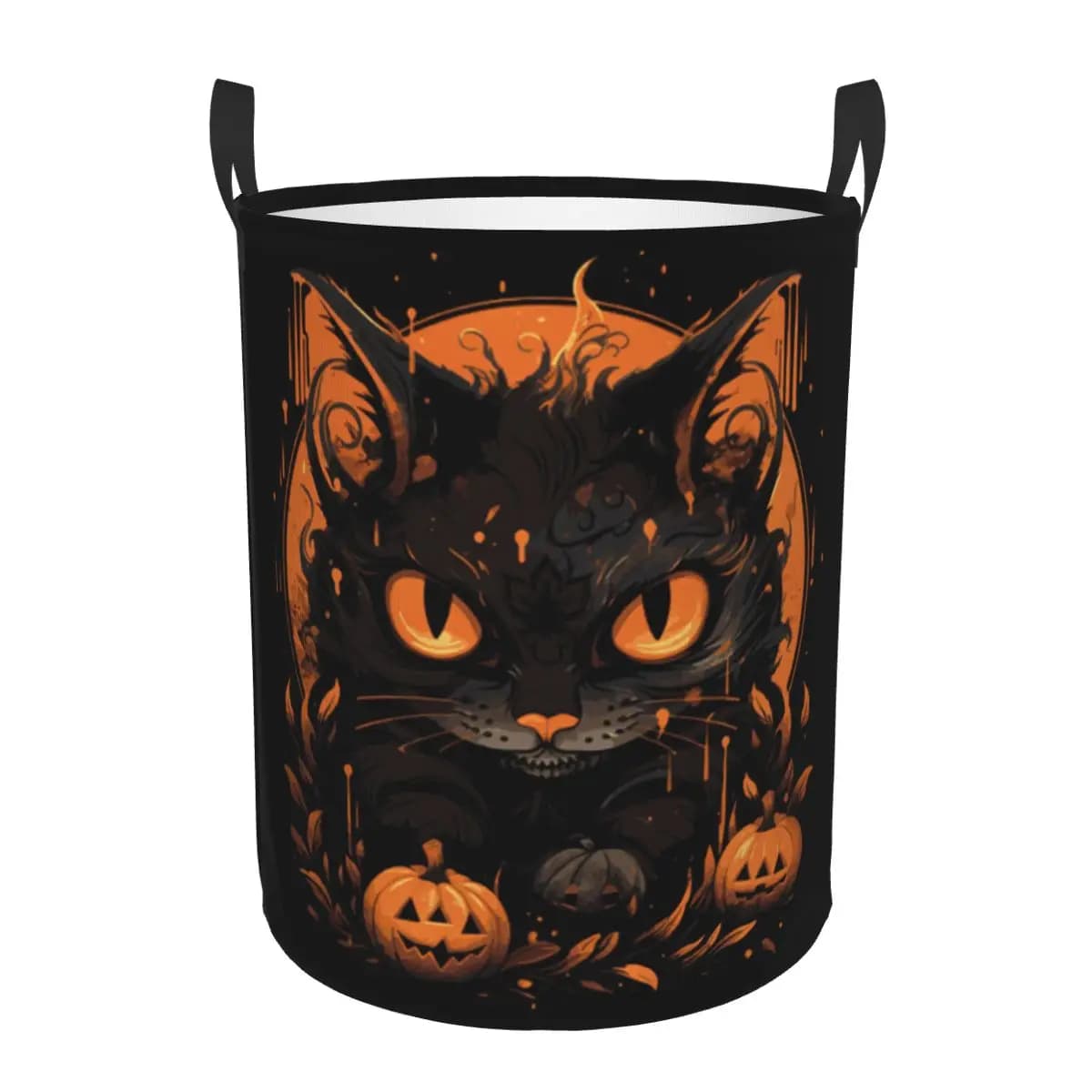 Foldable linen basket with Halloween black cat pumpkin, folding clothes basket for children's toys
