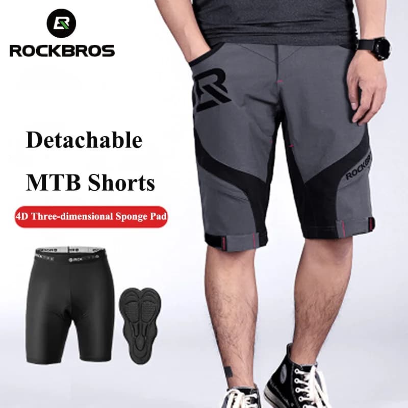 ROCKBROS 2 In 1 Men DH MTB Shorts Mountain Bike Loose Outdoor Downhill Shorts Cycling Shorts With 4D Padded Cycling Underpants
