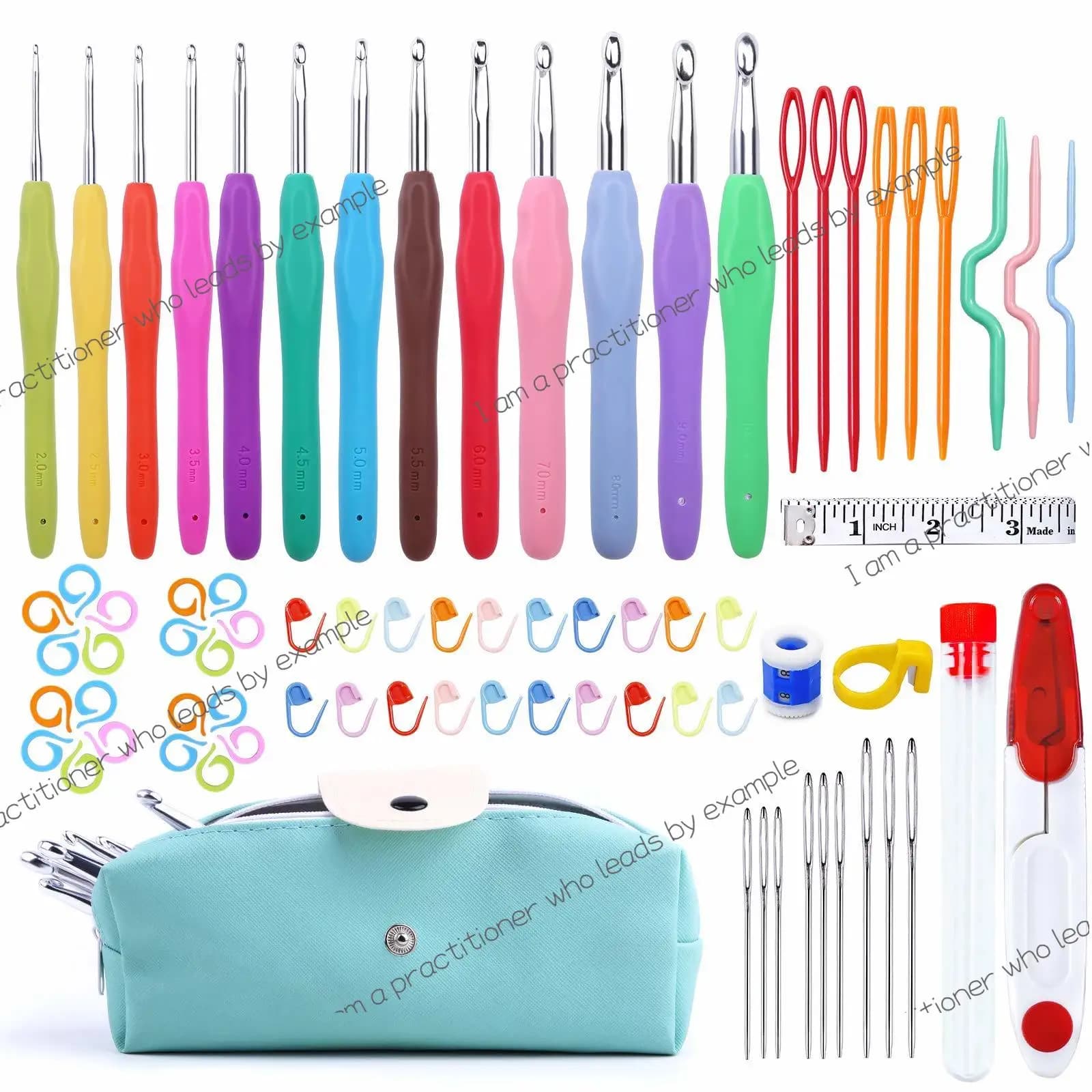 Fenrry 77Pcs Crochet Hook Set Aluminum Ergonomic Hooks Knitting Needles Colorful Needles Plastic Stitch Markers