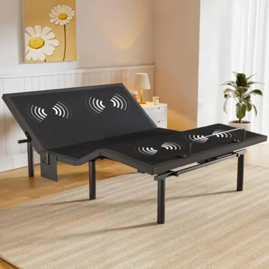 Struttura letto regolabile con massaggio, inclinazione testa e piedi, telecomando wireless, 4 porte USB integrate, luce notturna a LED, 4