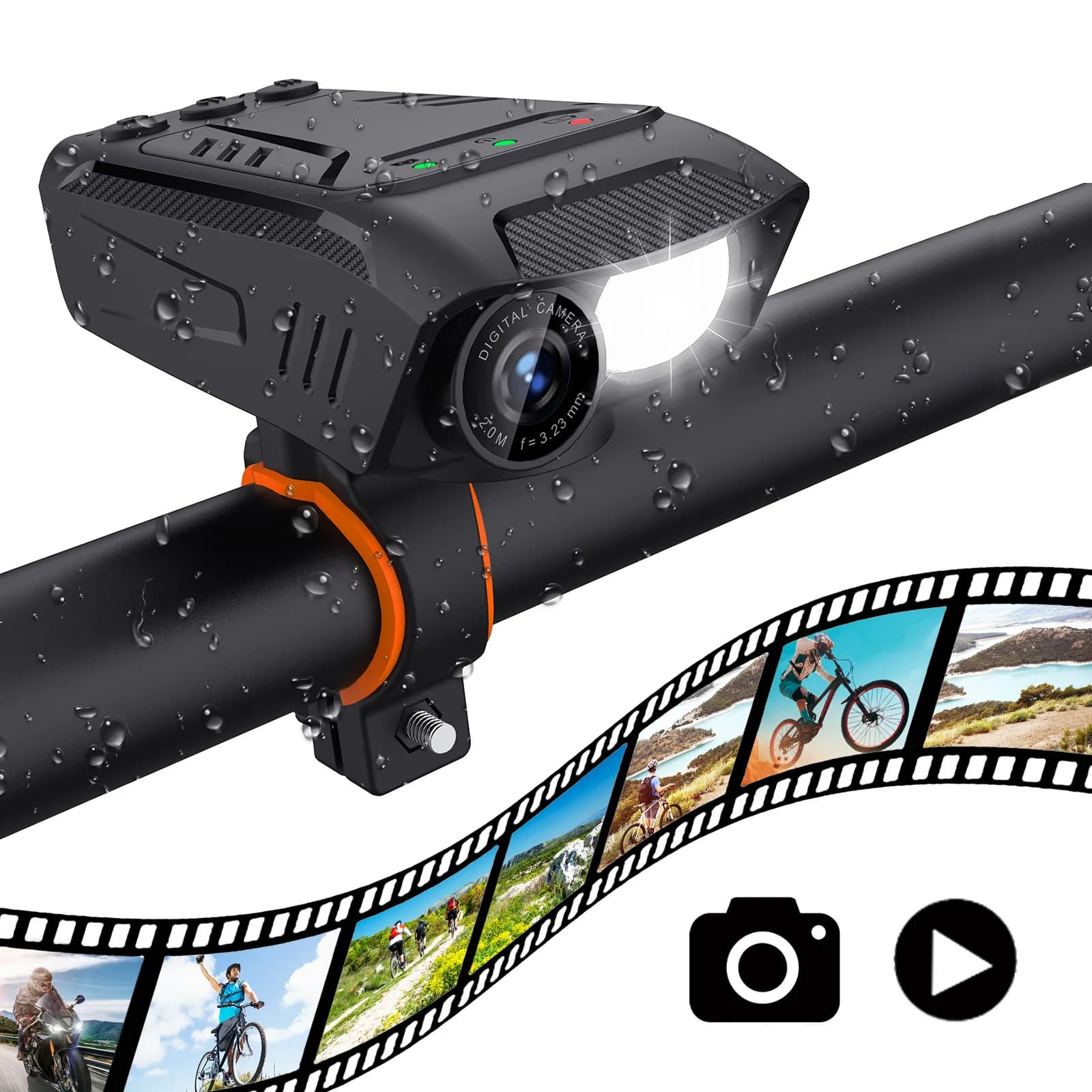 1080P Bike Bike Helmet Outdoor Waterproof Action Cam Drive Recorder 3 In 1 Multifunction Dash Cam with Bright Horn