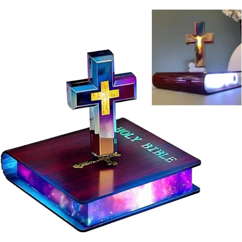 Levitating Cross Lamp with Jesus and Bible, Night Light at Magnetic Levitation, Bright Cross Ornament, Gift for Home and Desk