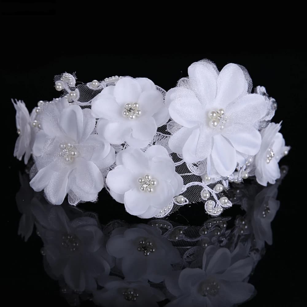 Fascia per Capelli da Sposa in Pizzo Bianco 35cm, Accessori per Capelli da Matrimonio, Fiore in Tulle, Ornamenti per Capelli da Sposa, Tiara per Donne