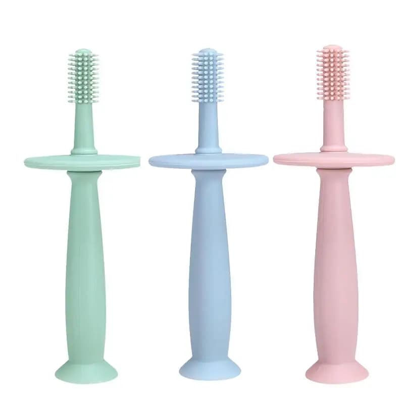 Spazzolino da denti per neonati 360 spazzolino da denti per bambini con Base di aspirazione morbido massaggiagengive per bambini giocattoli per la dentizione in Silicone/massaggiatori di gomma per ciuccio per