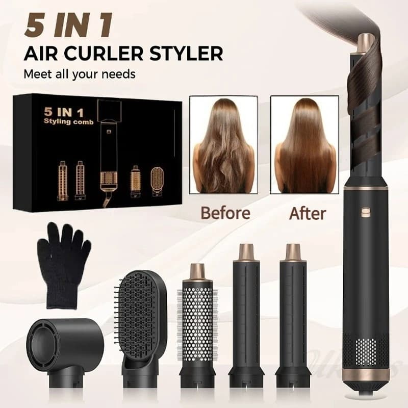 Integrated hair dryer for domestic use 5 in 1, detachable, double use for smoothing and curling, professional tool for salon hairdressers