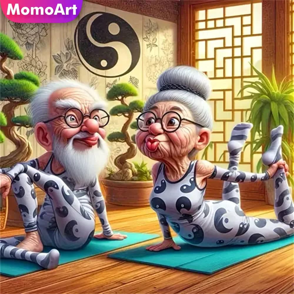 Momoart Old People Diamante Mosaico Coppia Ritratto Pieno Quadrato Rotondo Nonno Ricamo Cartoon Pittura Decorazione Della Casa
