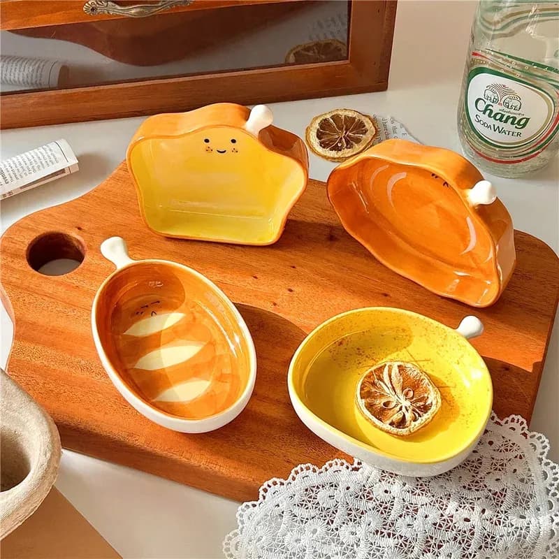 Piattini in Ceramica a Forma di Pane, Creativi e Carini, per Salse, Ketchup e Snack