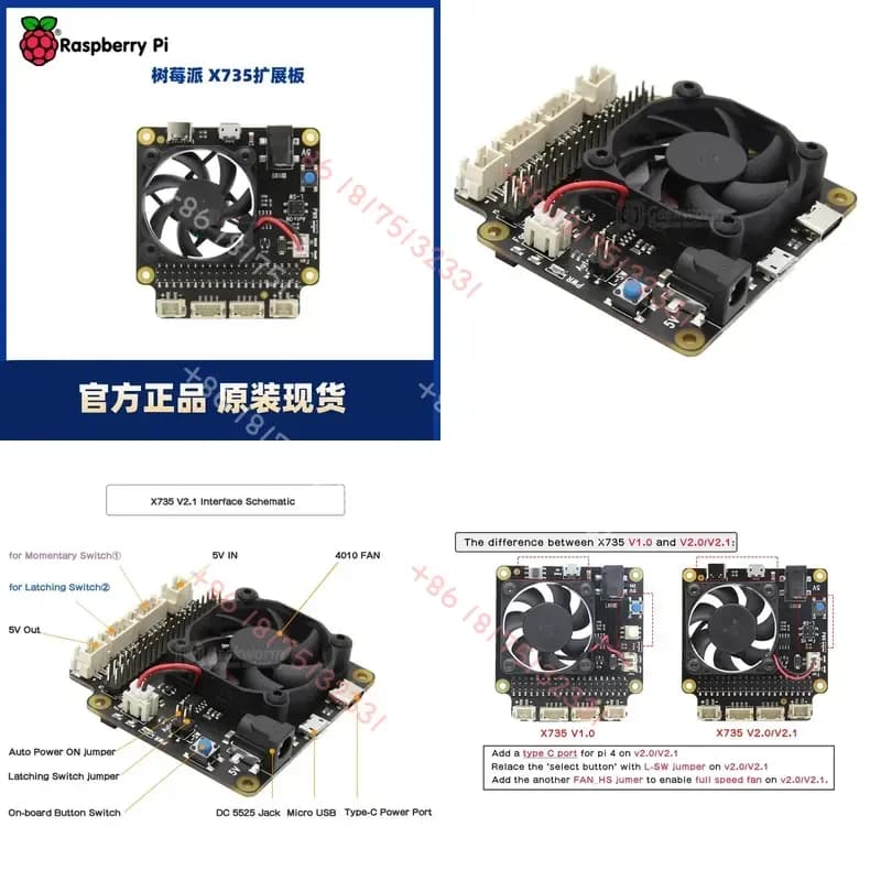 Raspberry Pi 4 X735 Power Management and Temperature Control Fan Expansion Board with Safe Shutdown Max. 5V8A Output