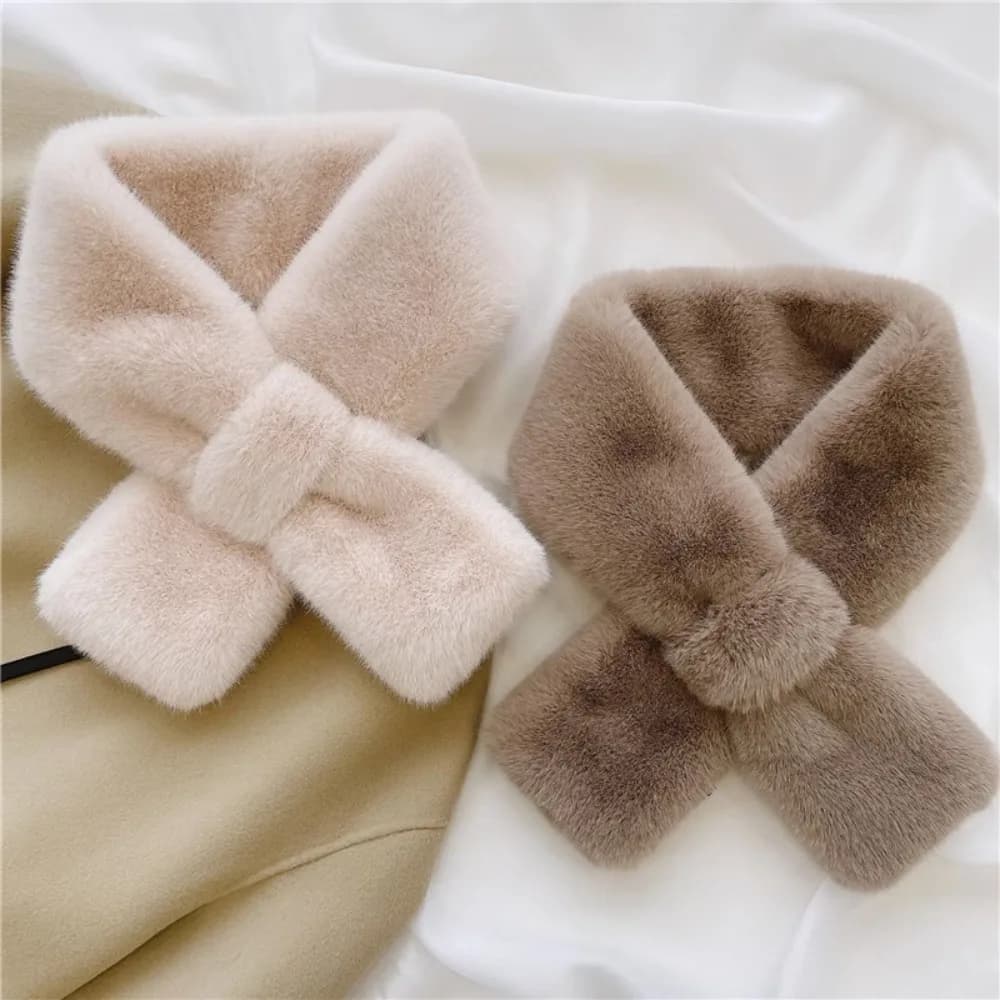 New Thick Scarf Solid Color Faux Rabbit Fur Warm Scarf Windproof Cross Neck Scarf Gift