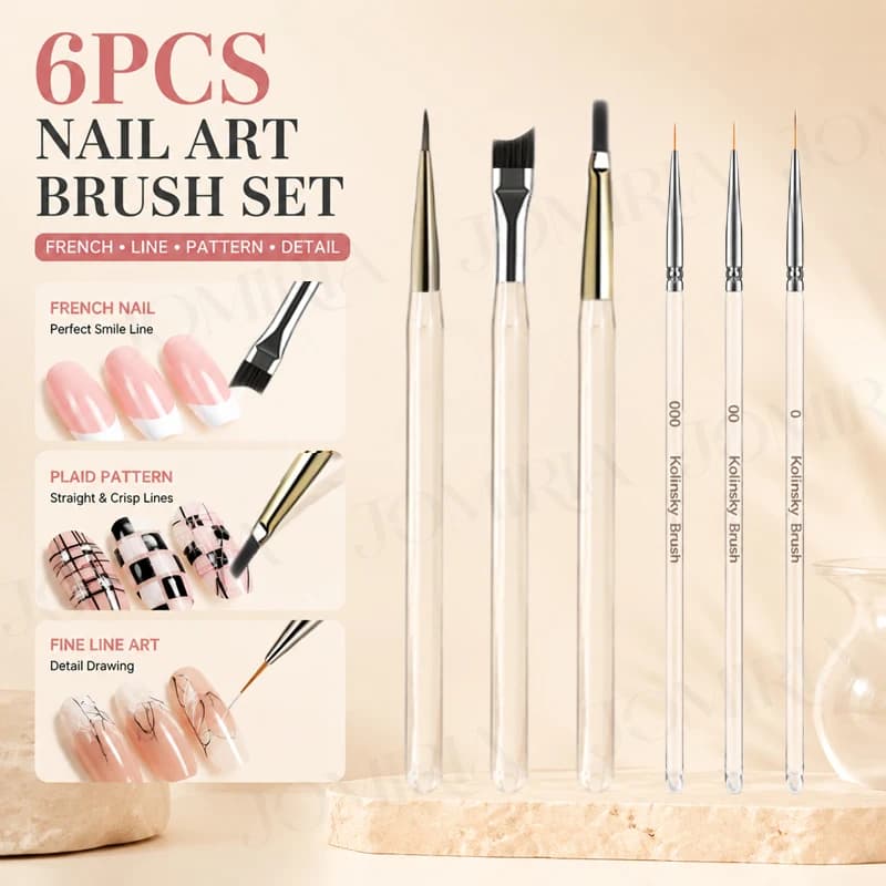 6PCS Nail Art Brush French Tip Brush Liner Painting Detail Brush Plaid Pattern Drawing Pen Fine Line Gel Polish Manicure Tools