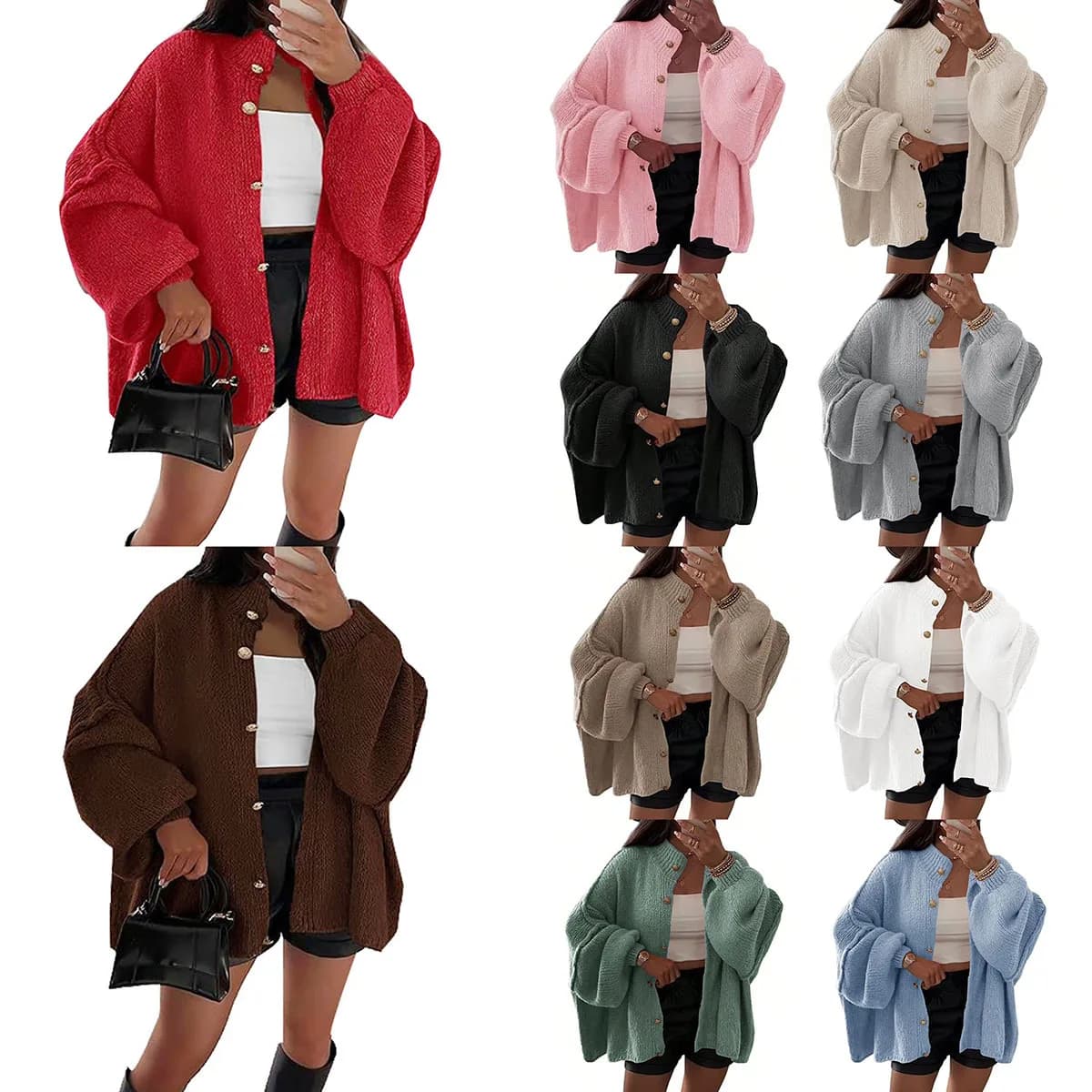 Camicetta casual tinta unita autunno/inverno con chiusura a bottoni, camicetta maglione tinta unita a maniche lunghe, cappotto