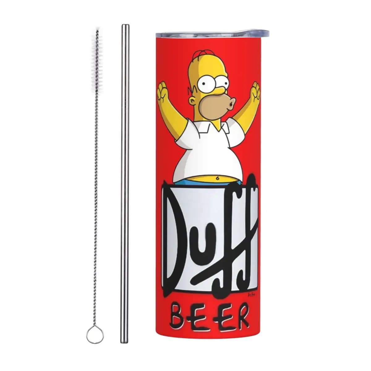Duff Beer Bicchiere in acciaio inossidabile Tazza isolata sotto vuoto Tazze termiche fredde Paglia con coperchio 20 once