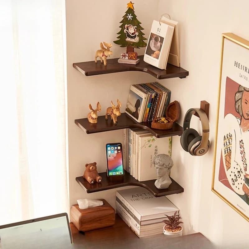 Mensola da parete angolare in legno Scaffali galleggianti angolari per cucina Portaoggetti da bagno Organizzatore di stoccaggio salvaspazio sospeso