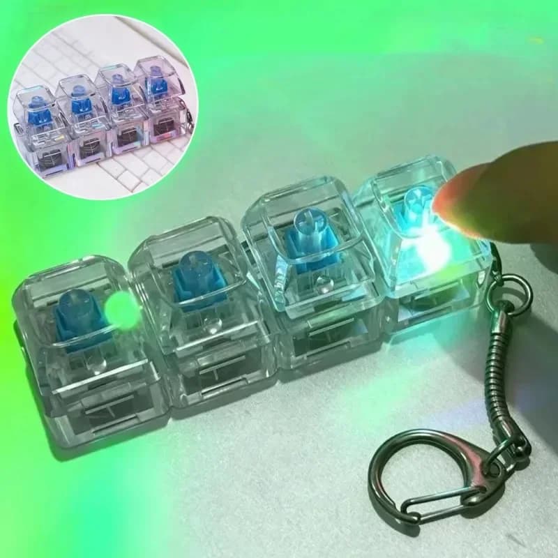1 Pezzo Tastiera Giocattolo Fidget a 4 Tasti con Tasti Trasparenti Luminosi, Clicker da Dito, Portachiavi, Pulsante di Decompressione, Giocattolo Sensoriale