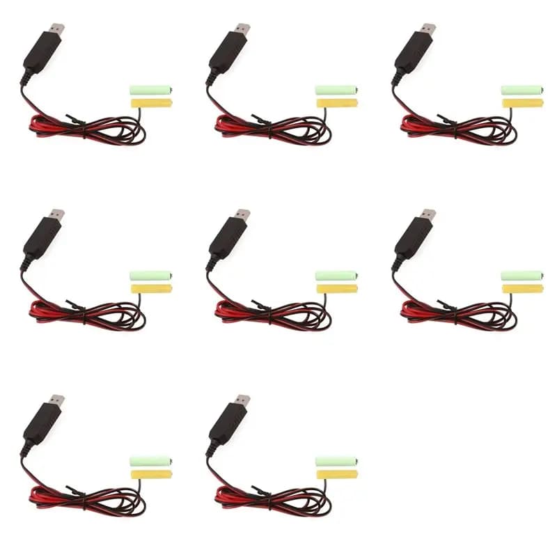 N75R-8X USB 5V To 3V LR03 AAA Dummy Battery Eliminators Cable For Remote Control Radio LED Light 2M
