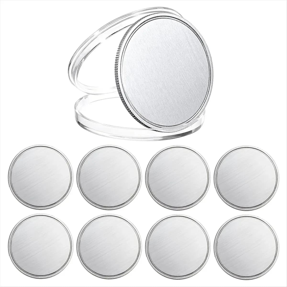 ABZT 8PCS Blank for Laser Engraving, 1.6In Engraving Blank Alloy Coins with Acrylic Protection Box Silver