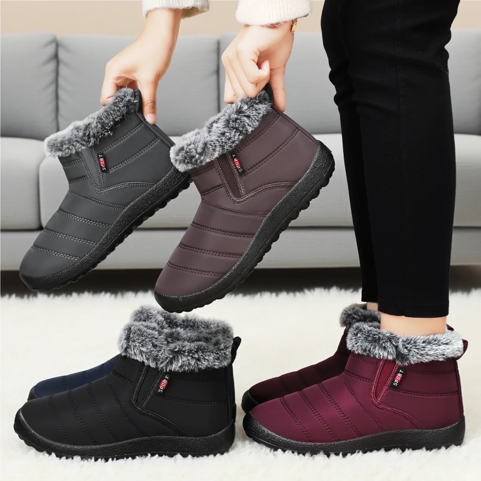 Stivali da neve da esterno Coppia Scarpe da trekking da uomo, Scarpe da sci alte in cotone da donna, Stivali da uomo resistenti al freddo, Donna 2026