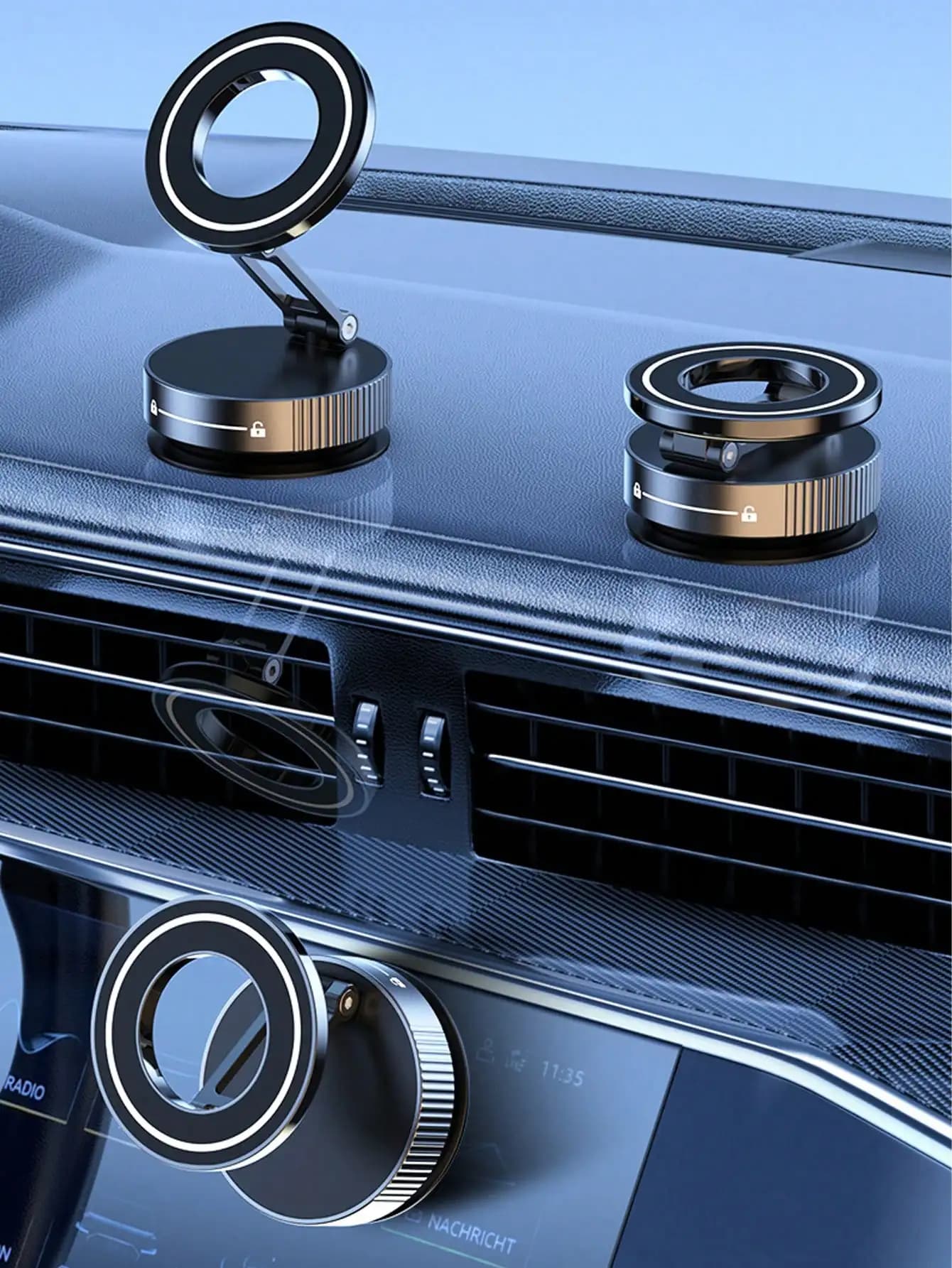 360 ° Supporto per telefono da auto MagSafe pieghevole a 3 assi – Base di aspirazione magnetica sottovuoto, compatibile con tutti i dispositivi MagSafe