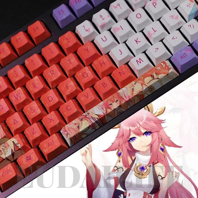 Genshin Impact Yae Miko 108 Copritasti PBT Sublimazione della Tintura Cherry Profilo MX Asse Trasversale Interruttore Keycap Tastiera Meccanica Regalo
