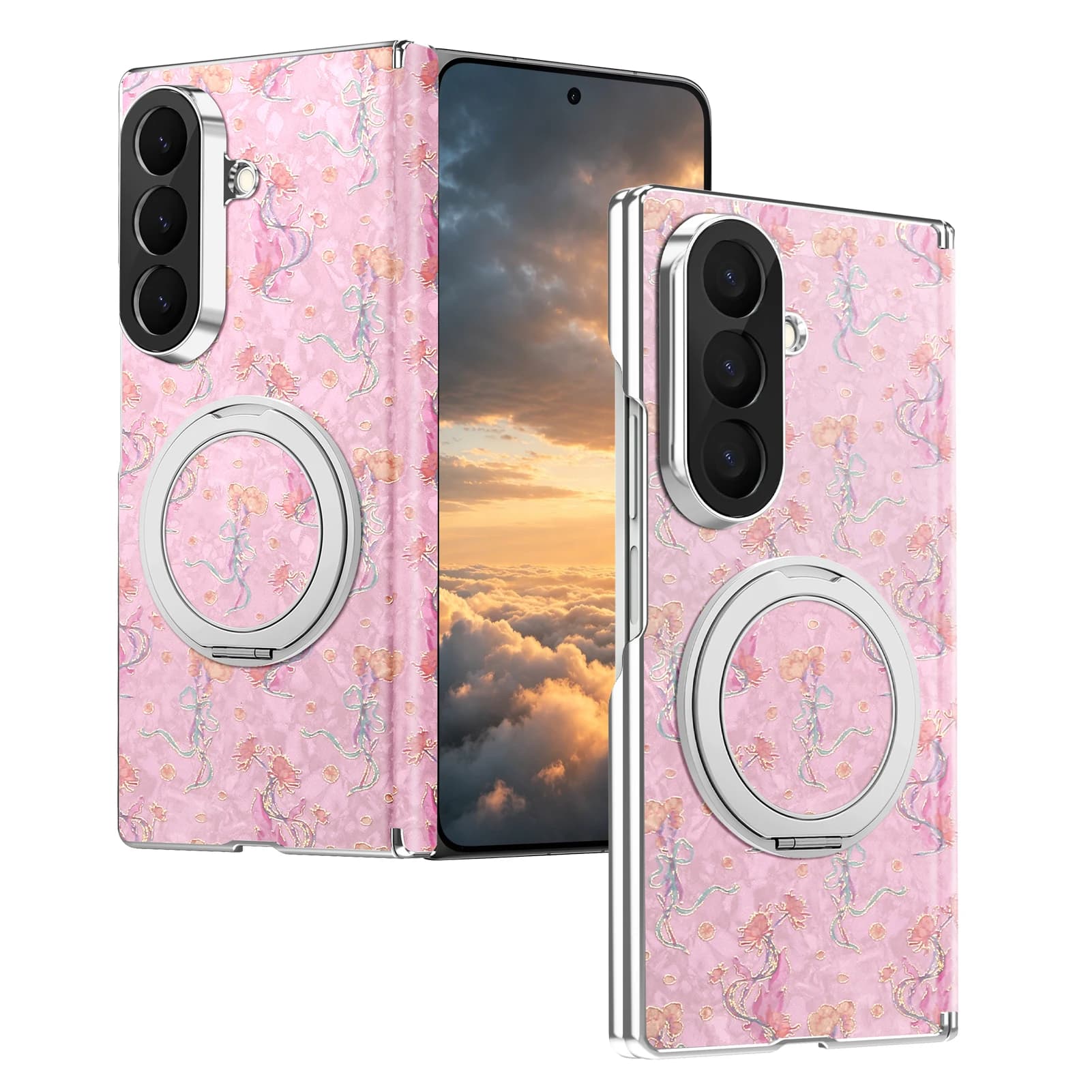 360 Rotating Magnetic Kickstand Embossed Leather for Samsung Z Fold 8 Ultra 7 6 Shockproof Hinge Protection For Magsafe Cover