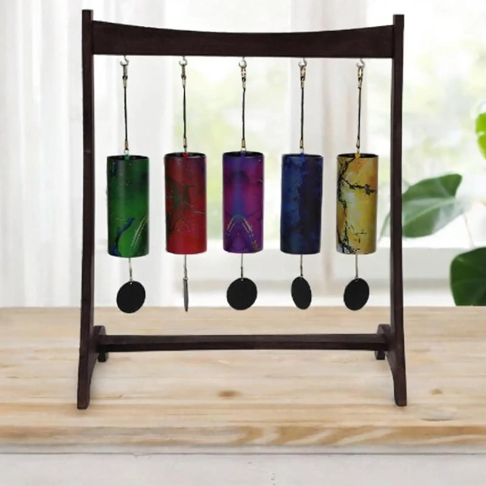 Multifunctional Wooden Wind Chime Hanger Wind Pendant Holder Mobile Hanging Decoration for Calligraphy Pen and Jewelry