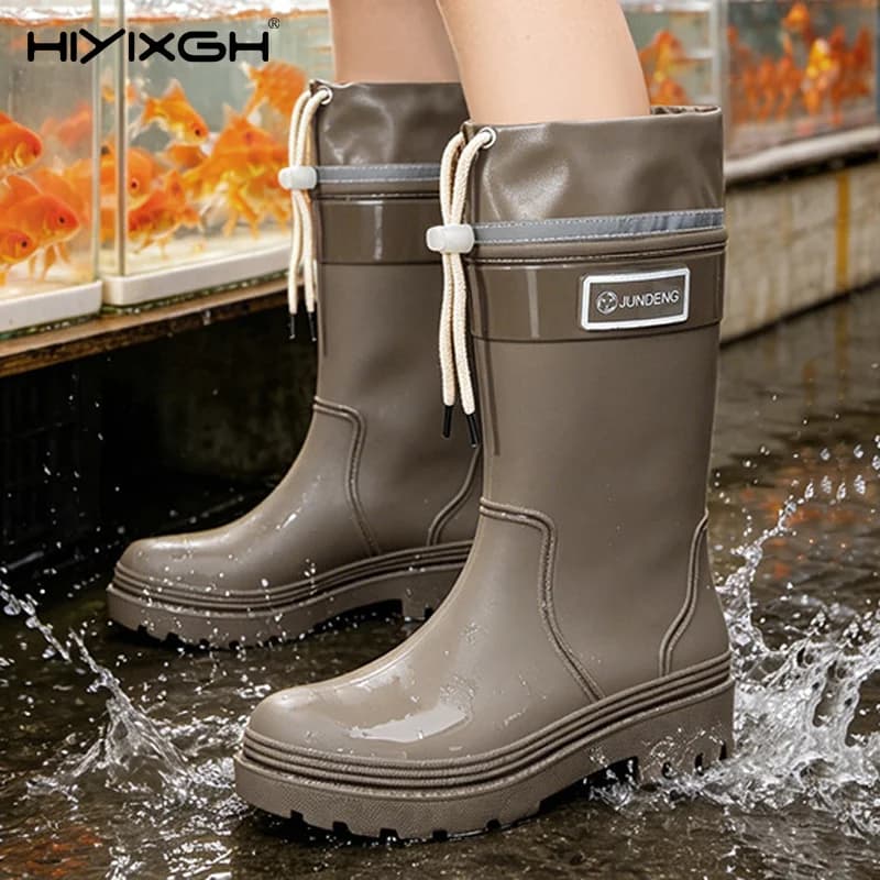 Mens And Womens Mid-Calf Rain Boots Waterproof Anti-Slip Wear-Resistant Hiking Work Shoes Summer Outdoor Boots Military-Style