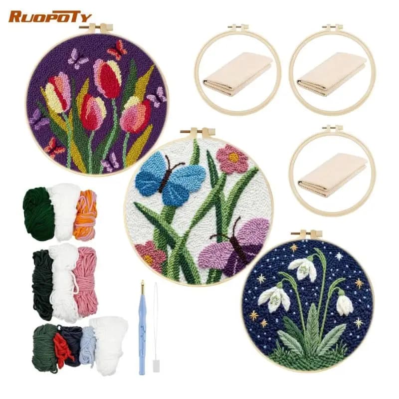 RUOPOTY Tulip Punch Needle Kits For Adults Diy Craft Kits For Adults Flower Punch Needle Kit For Beginners Wall Art Fun Crafts F