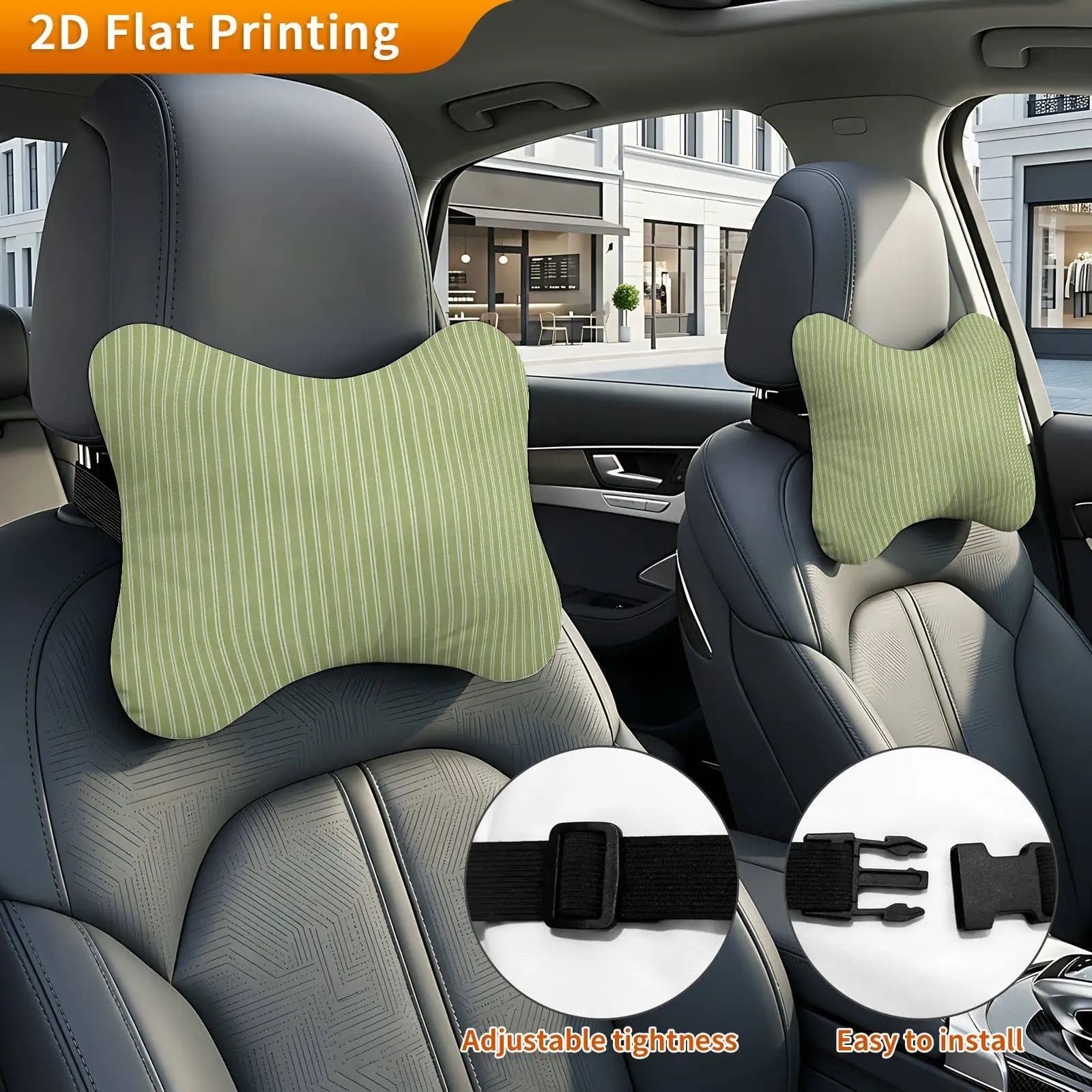 2pcs Soft Green Striped Car Neck Pillow, Ergonomic Neck Support Headrest, Washable Travel Cushion For Car Use