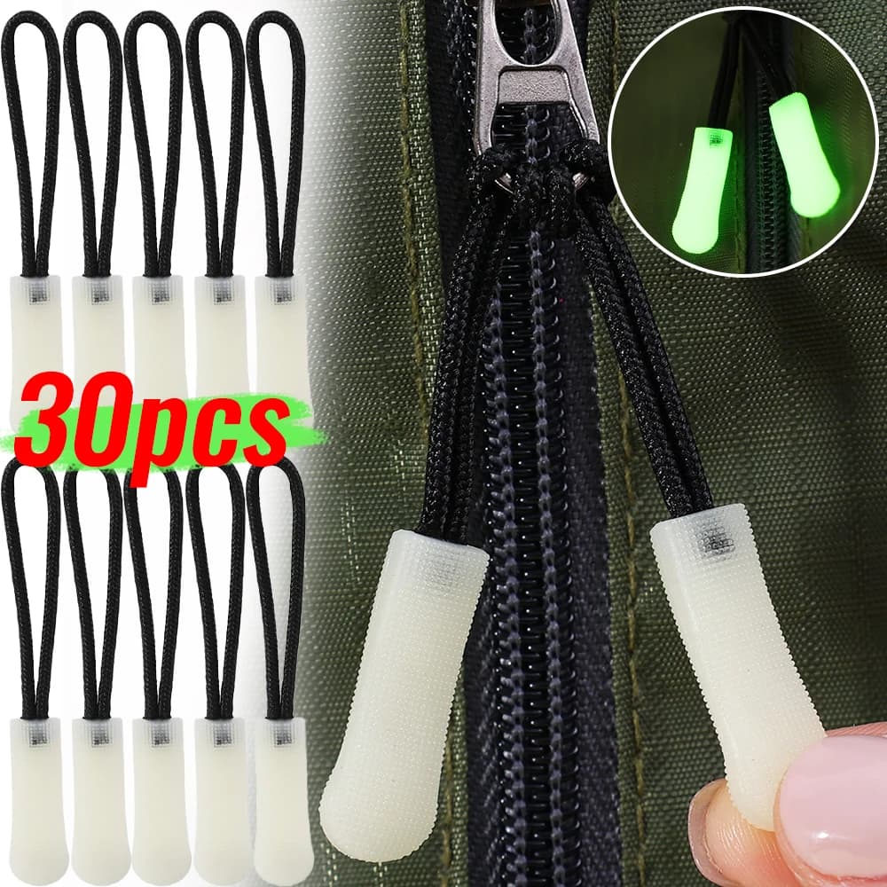 30-3 pieces bright zipper pull rope glow in the dark head of zipper anti-lost backpack clothes jackets slider repair diy tool sewing