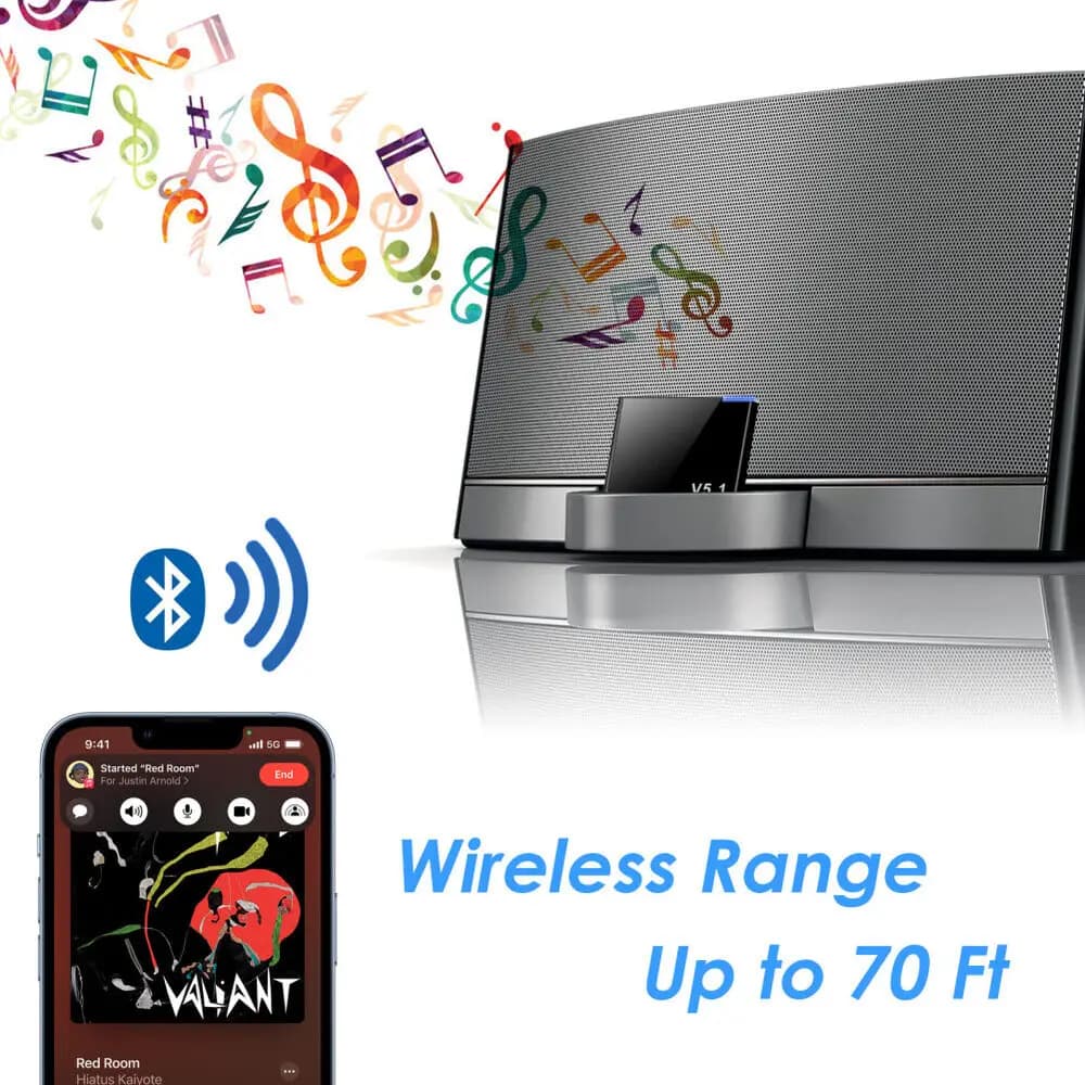 Per iPhone iPod Altoparlante 30 pin I-WAVE Dock adattatore ricevitore audio musicale Bluetooth