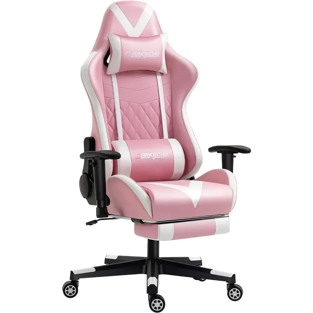 Sedia da gioco rosa con poggiapiedi Massaggio da corsa Computer da ufficio Sedia ergonomica Sedia da videogiochi reclinabile in pelle regolabile