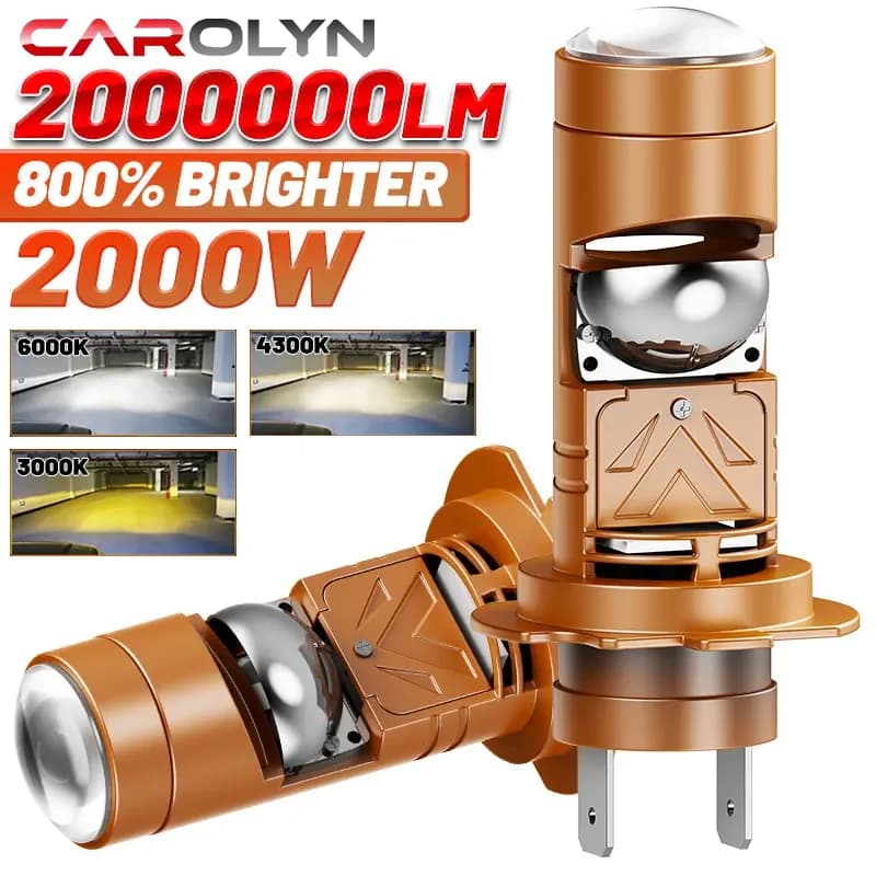 Fari anteriori per auto a LED Carolyn H7 con proiettore, 3 colori Canbus 3000K 4300K 6000K, lampadine fendinebbia auto Plug&Play con mini lente