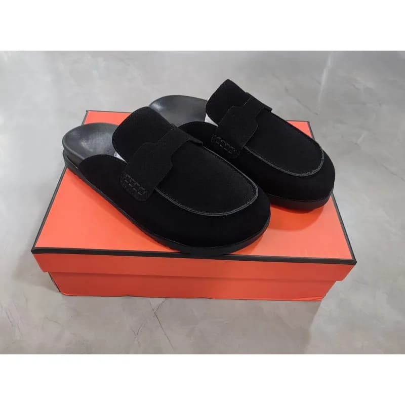 Pantofole da casa unisex 2026 in vera pelle con punta tonda, suola morbida, tacco spesso, traspiranti e confortevoli