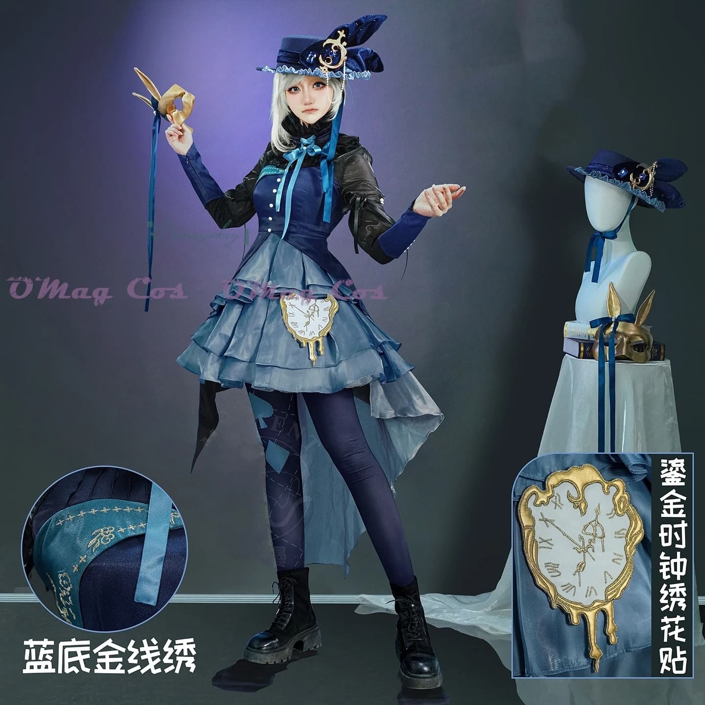 Reverse:1999 Vertin Cosplay Orologiaio a orecchie lunghe Blu Lolita Dress Parrucca Accessori Halloween Donna