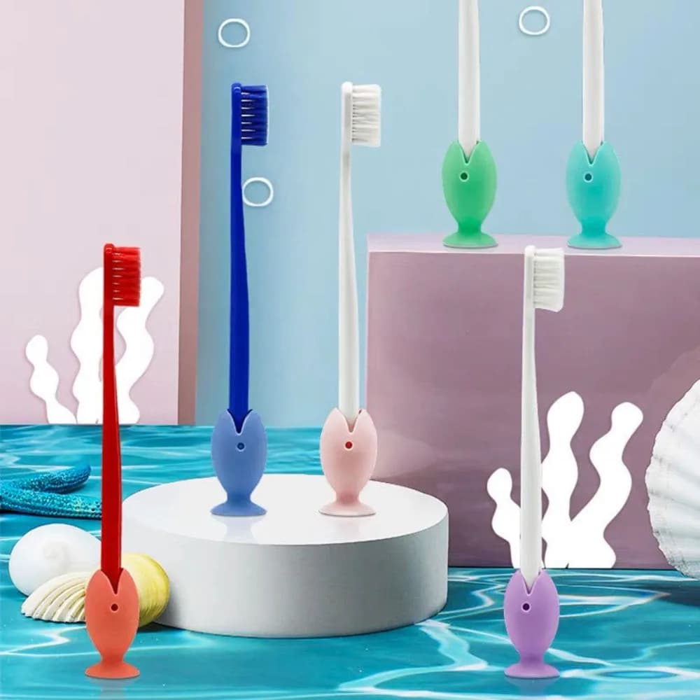 2 Pezzi Portaspazzolino a Forma di Pesce con Ventosa, Design Portatile da Viaggio, Copri Testina Spazzolino, Organizer da Bagno