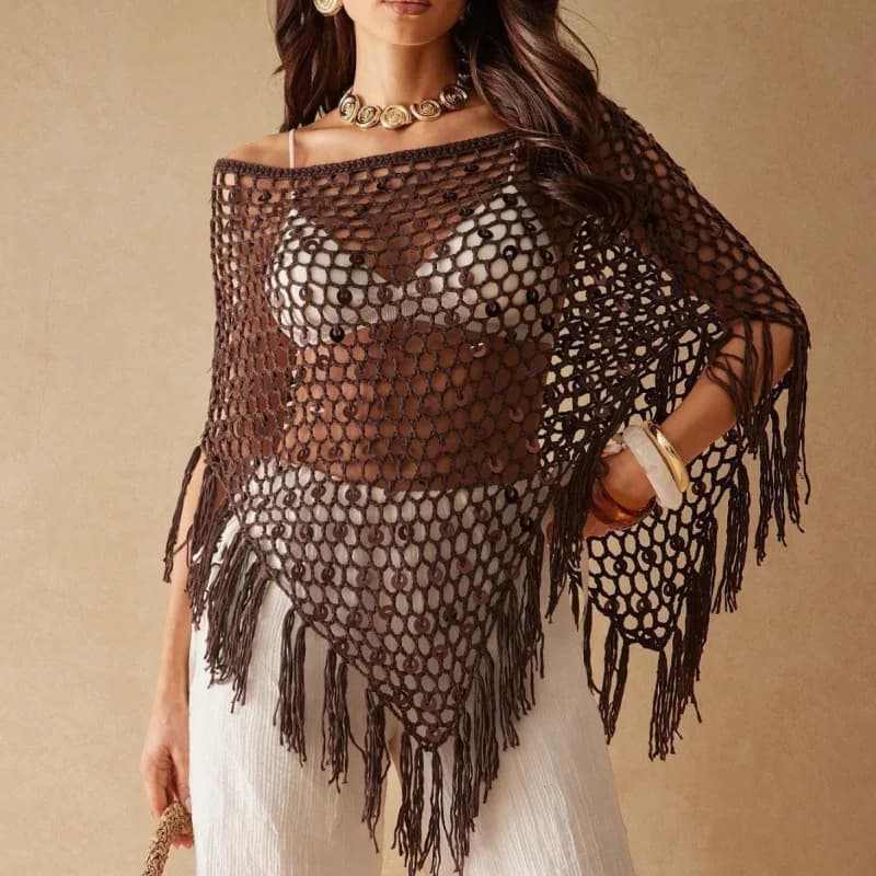 Handcrafted Bead Woven Scarf Shoulder Drape Cape Fashionable Holiday Tassel Thin Knitted Shawl for Men Spring 2026