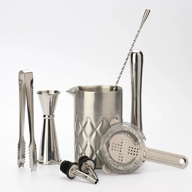 Set di shaker per cocktail da bar con supporto in legno Set di shaker per utensili da bar con rack in legno
