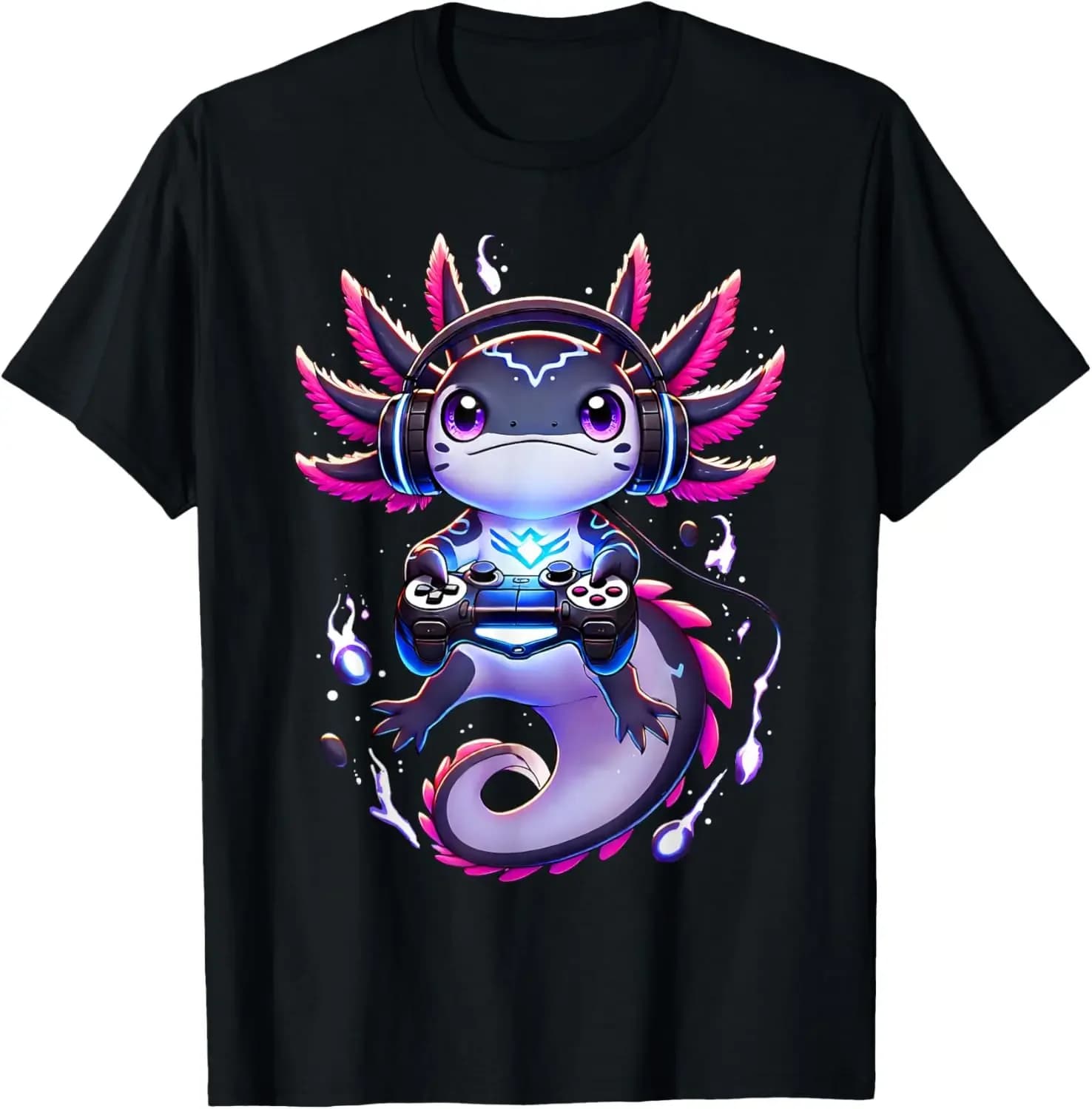 Soft cotton t-shirt with game headphone graphics Gamer Axolotl Cute Kawaii for boys and girls