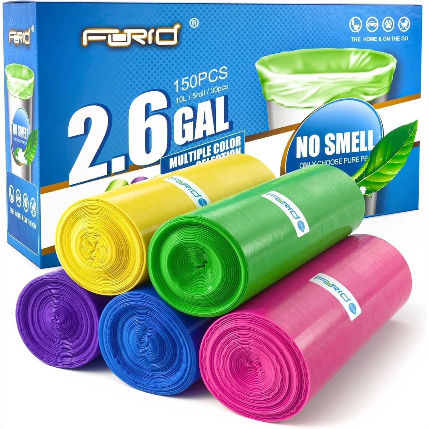 Sacchetti per Rifiuti da 2,6 Galloni per Bagno - Senza Profumo, Extra Spessi e Resistenti, 150 Pezzi Multicolore
