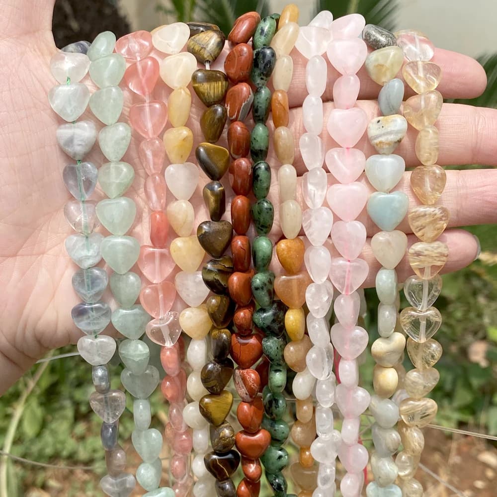 10mm Natural Heart Stone Rose Quartz Lapis Lazuli Amazonite Loose Spacer Beads For Jewelry Making DIY Bracelet Necklace Handmade