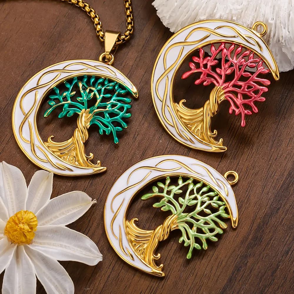 2 Pieces Pendants Tree of Life in Stainless Steel Gold Plated with Polished, Supplies for Creation Jewelry Make by You, Necklaces and Bracelets