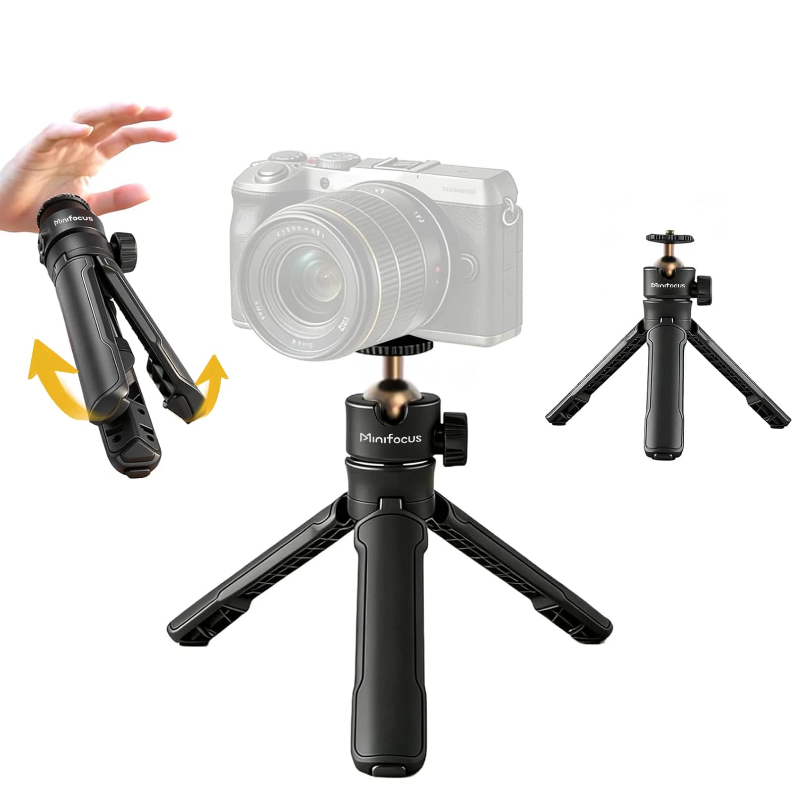 One-Touch Deploy Mini Tripod Small Grip for DJI Osmo Pocket 4P 4 3 /Action 6/5 Pro for Insta360 Luna Ultra for GoPro Desktop