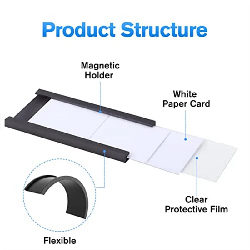 T24C Confezione da 30 porta etichette nere Porta etichette magnetiche 1 x 3 pollici con magneti Etichette con nome magnetico Etichette per cassette degli attrezzi per metallo Whiteb