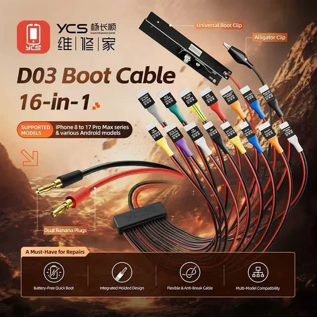YCS D03 16-in-1 IP8–17 Pro Max & Multiple Android Universal Power on Cable for Phone Repair Motherboard Test Boot Line