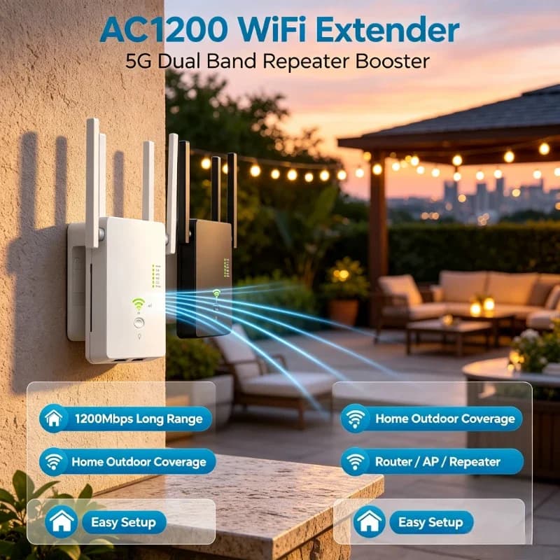 1200Mbps Dual Band Wireless Signal Booster WiFi Repeater Router AP Long‑Range Extender