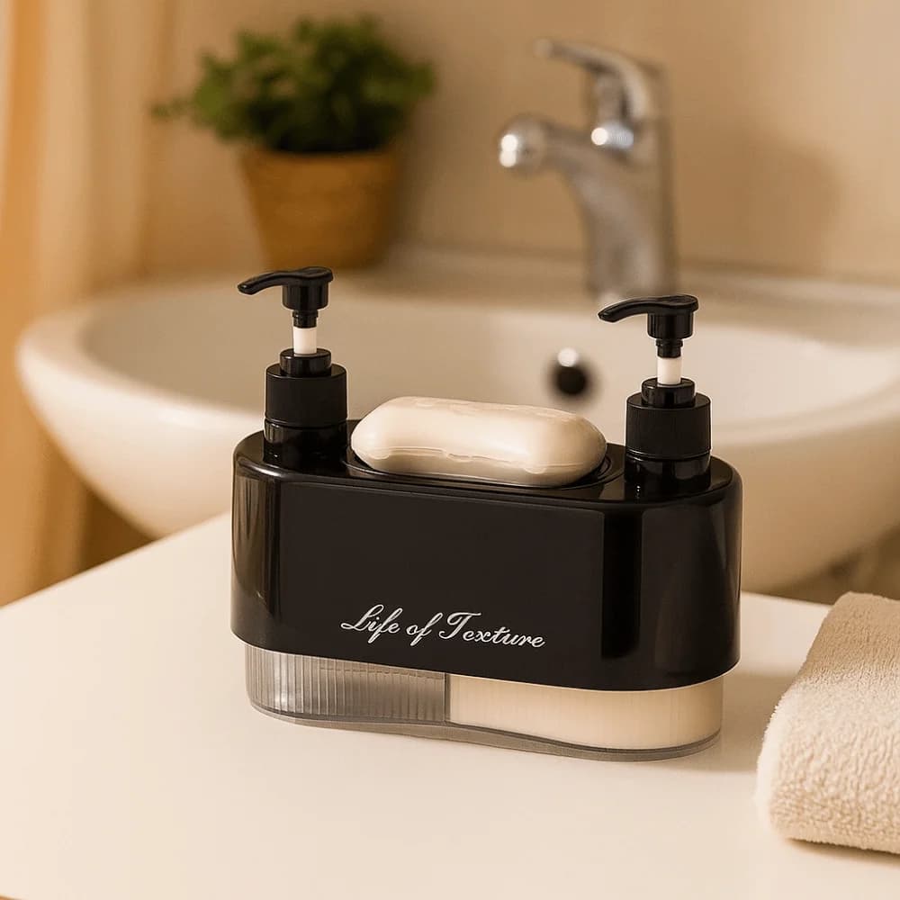 Dispenser di Sapone a Doppia Pompa, Bottiglia per Shampoo in Plastica Rinforzata, Senza Perforazione, Dispenser di Sapone a Pressione Staccabile per Bagno