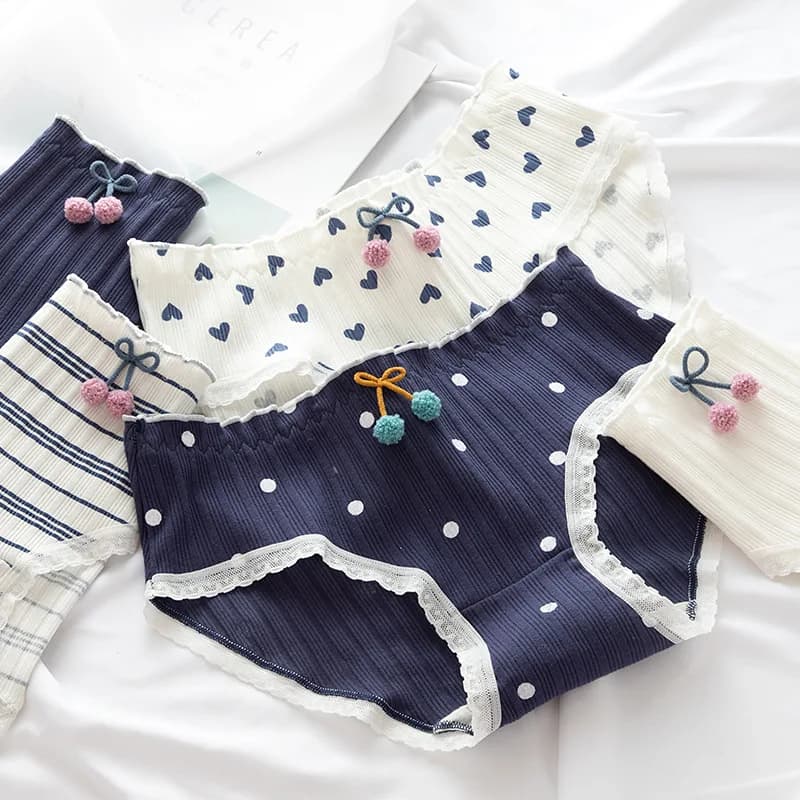 Navy Panties Women Bow Underwear Cute Print Brief Girls Middle Waist Triangle Top Cotton Crotch Underpants Sexy Lingeries Female